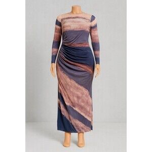 Women’s Mesh Detail Long Sleeve Tie-Dye Bodycon Round Neck Maxi Dress size XL